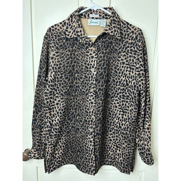 Vtg. Joanna Stretch Button Up Leopard Print Stretch Tunic Blouse-Small - Picture 1 of 6